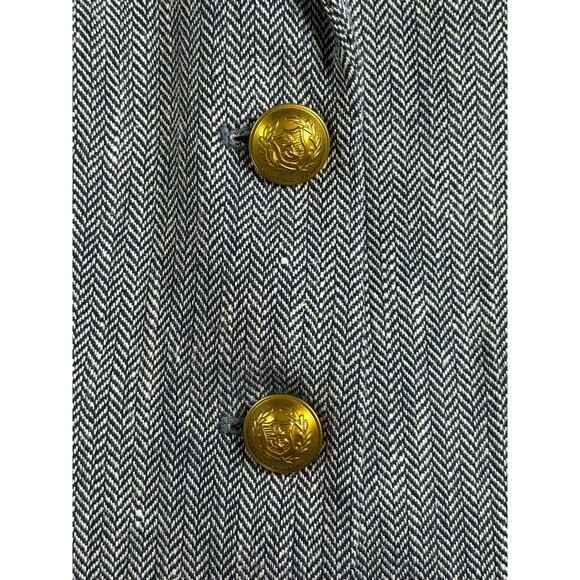 J. Crew Dalton Blazer Italian Linen Navy White Herring Bone Brass buttons Sz 2 - Picture 7 of 14